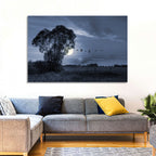 Moonlit Birds Over Quiet Field Wall Art