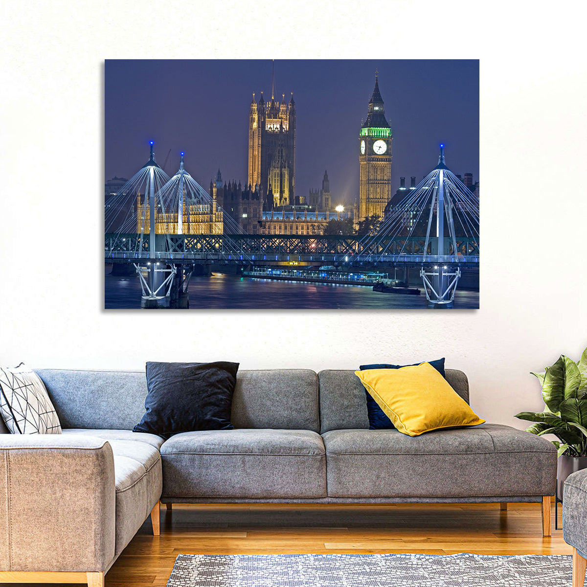Big Ben Night Skyline Wall Art in a room, landscape