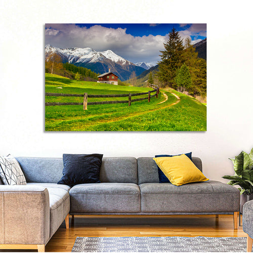 Alpine Meadow Cabin, Swiss Alps Wall Art