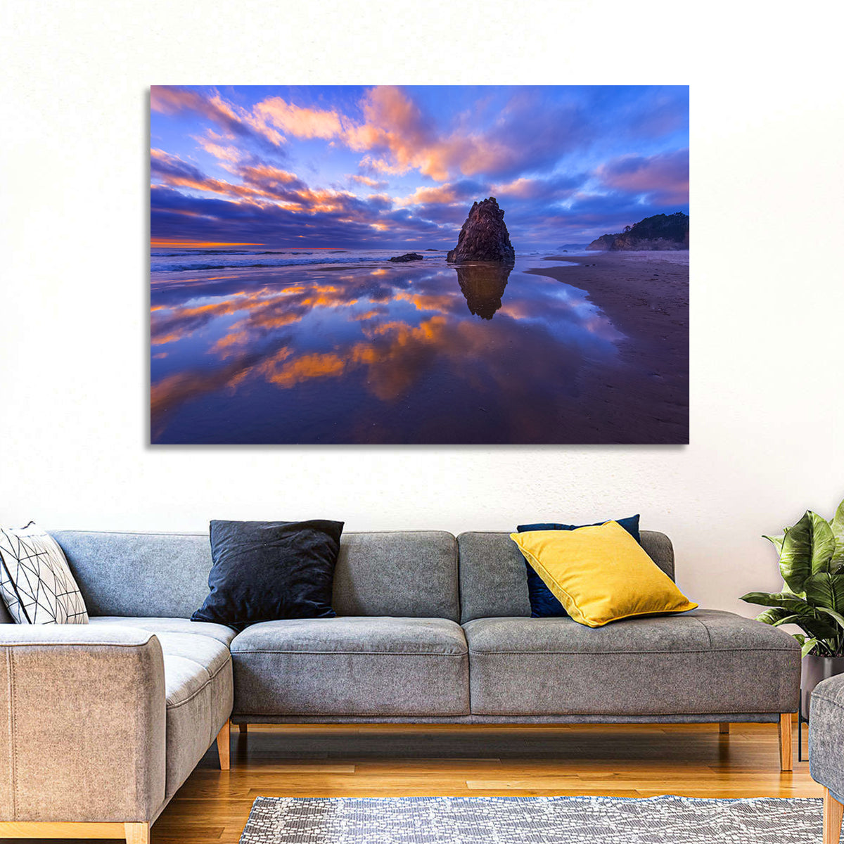 Oregon Coast Sea Stack Sunset Wall Art in a room, landscape