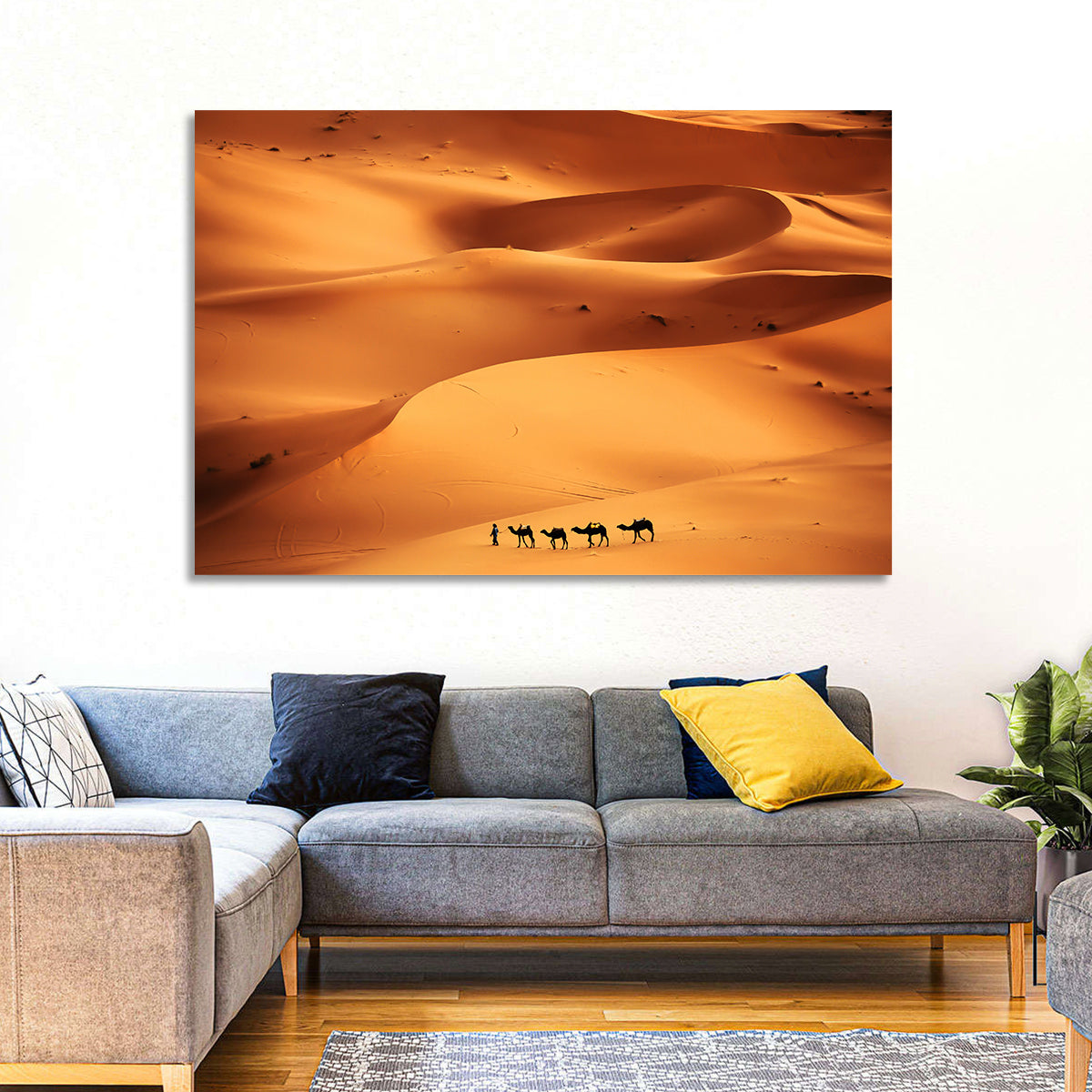 Desert Camel Caravan in Golden Dunes Wall Art