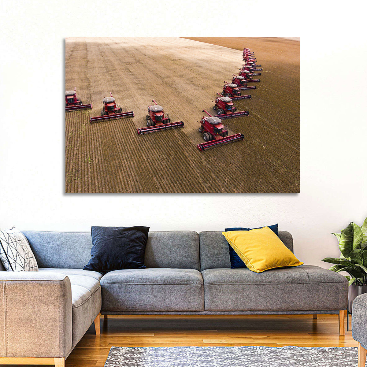 Aerial Soybean Harvest Wall Art in a room, landscape