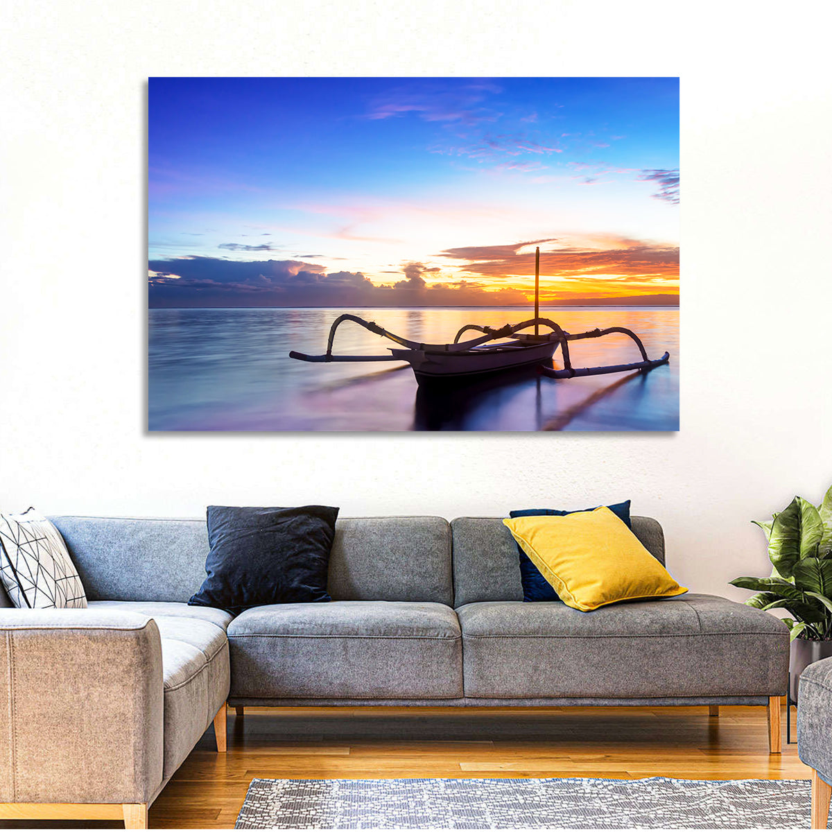 Jukung Fishing Boat at Sunset Wall Art
