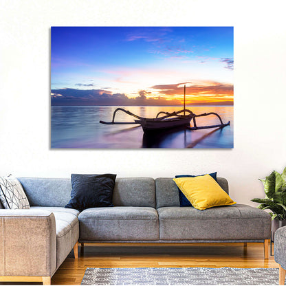 Jukung Fishing Boat at Sunset Wall Art