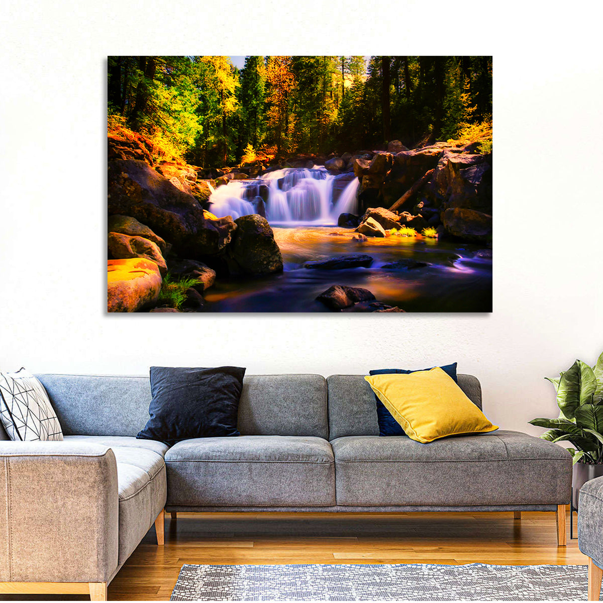 Autumn Mountain Waterfall Wall Art