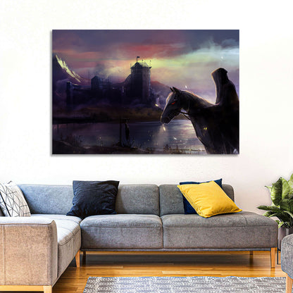 Horseman at Dusk by Misty Castle Wall Art