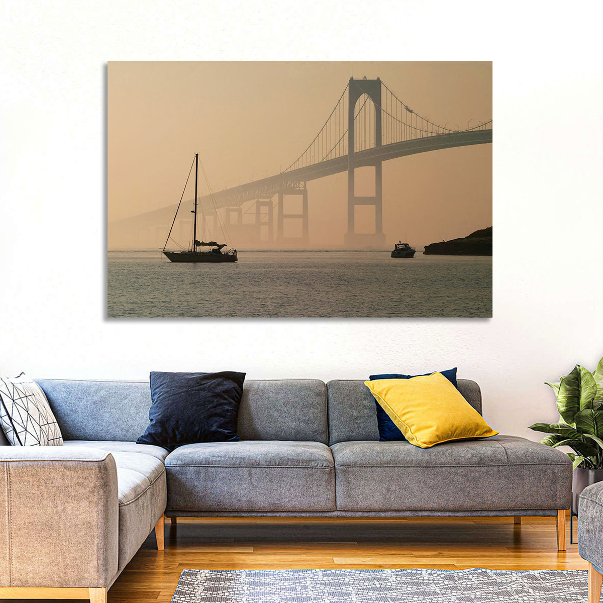 Newport Bridge in Golden Haze Wall Art in a room, landscape