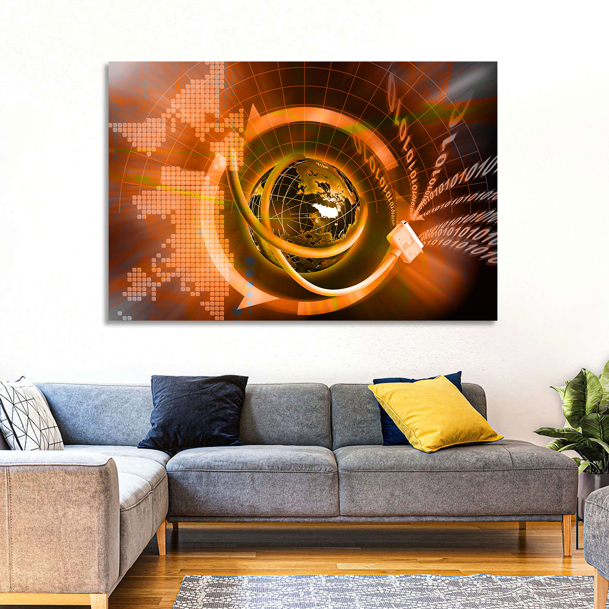 Digital Connectivity Globe Wall Art in a room, landscape