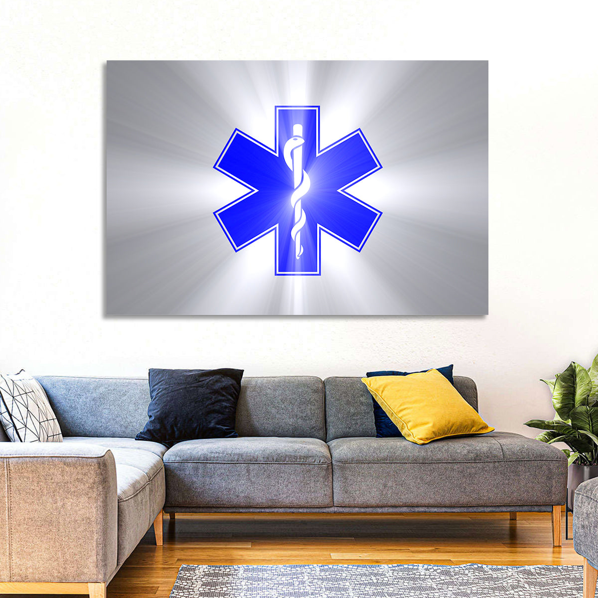Star of Life with Rod of Asclepius Wall Art in a room, landscape