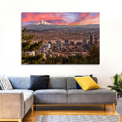Portland Skyline at Sunset Wall Art