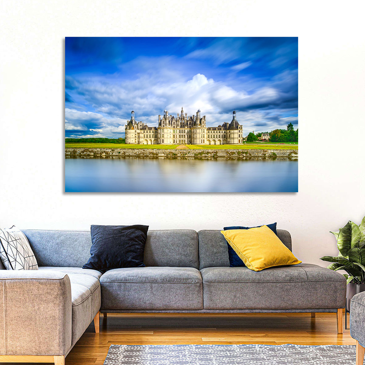 Château De Chambord Reflection Wall Art in a room, landscape