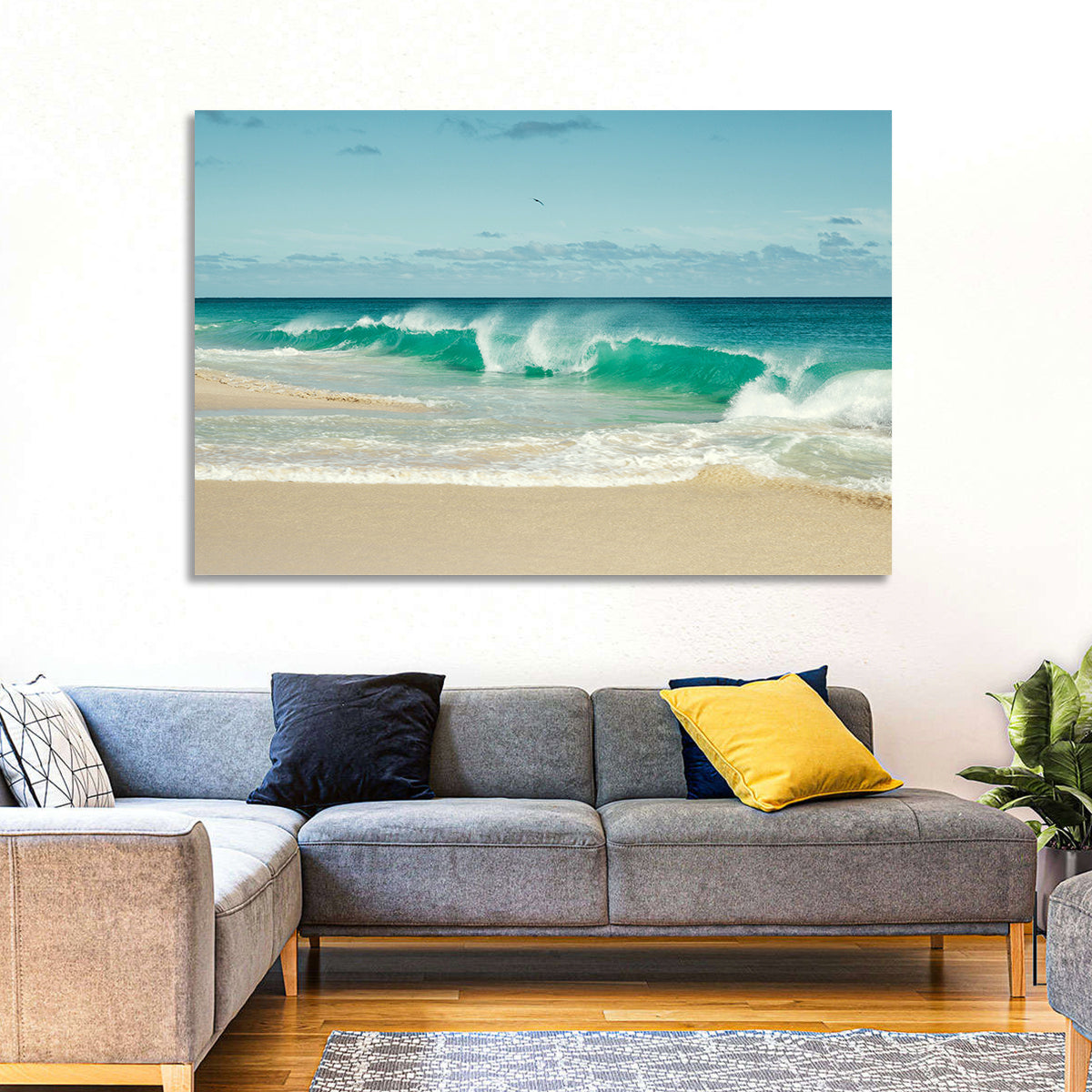 Turquoise Wave on Sandy Beach Wall Art