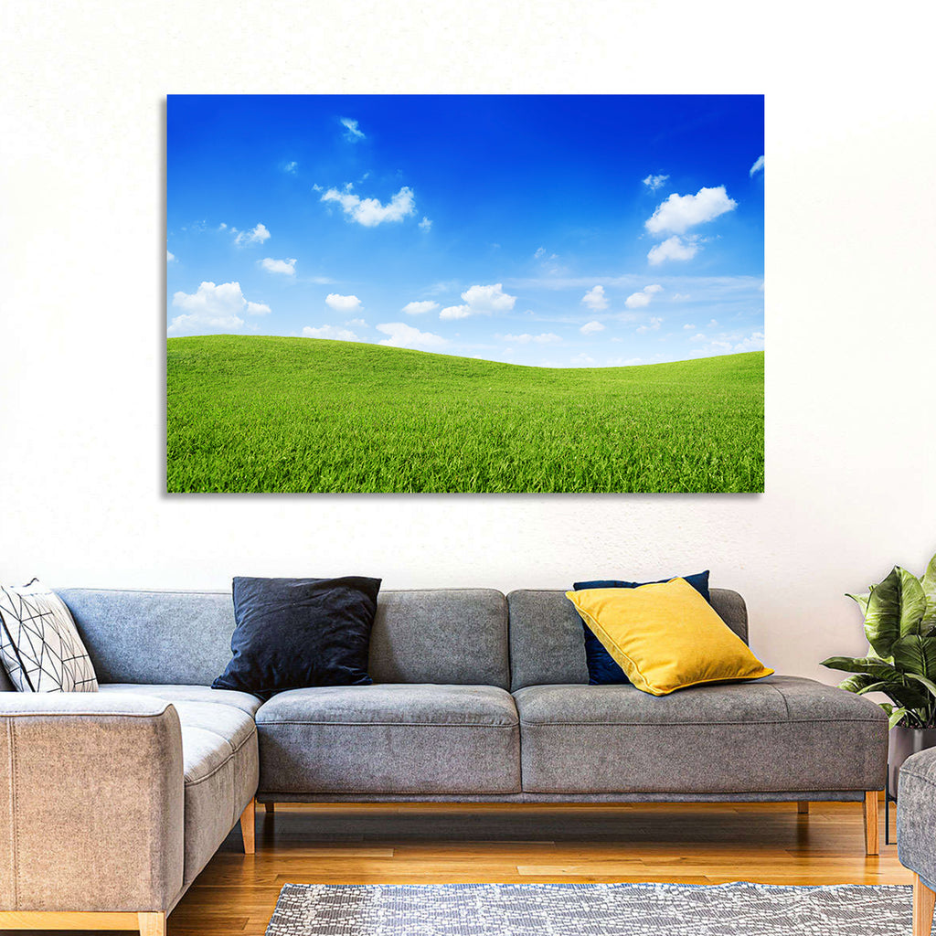 Rolling Green Meadow Under Blue Sky Wall Art