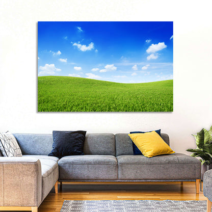 Rolling Green Meadow Under Blue Sky Wall Art