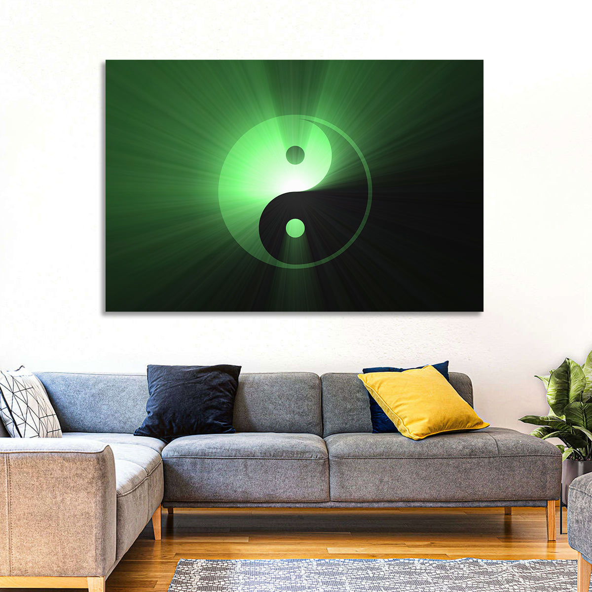 Green Glowing Yin Yang Wall Art