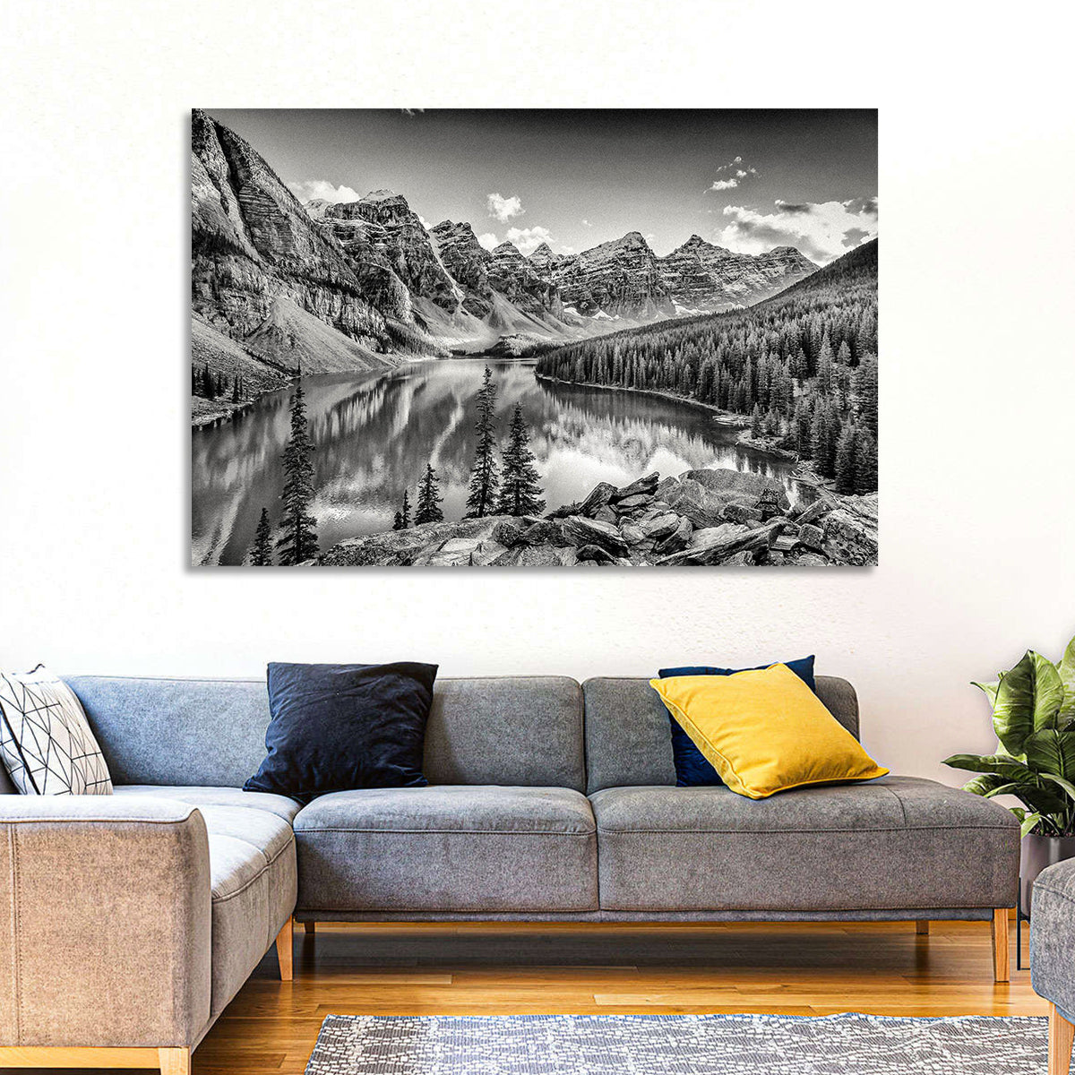 Moraine Lake Monochrome Mountain Landscape Wall Art