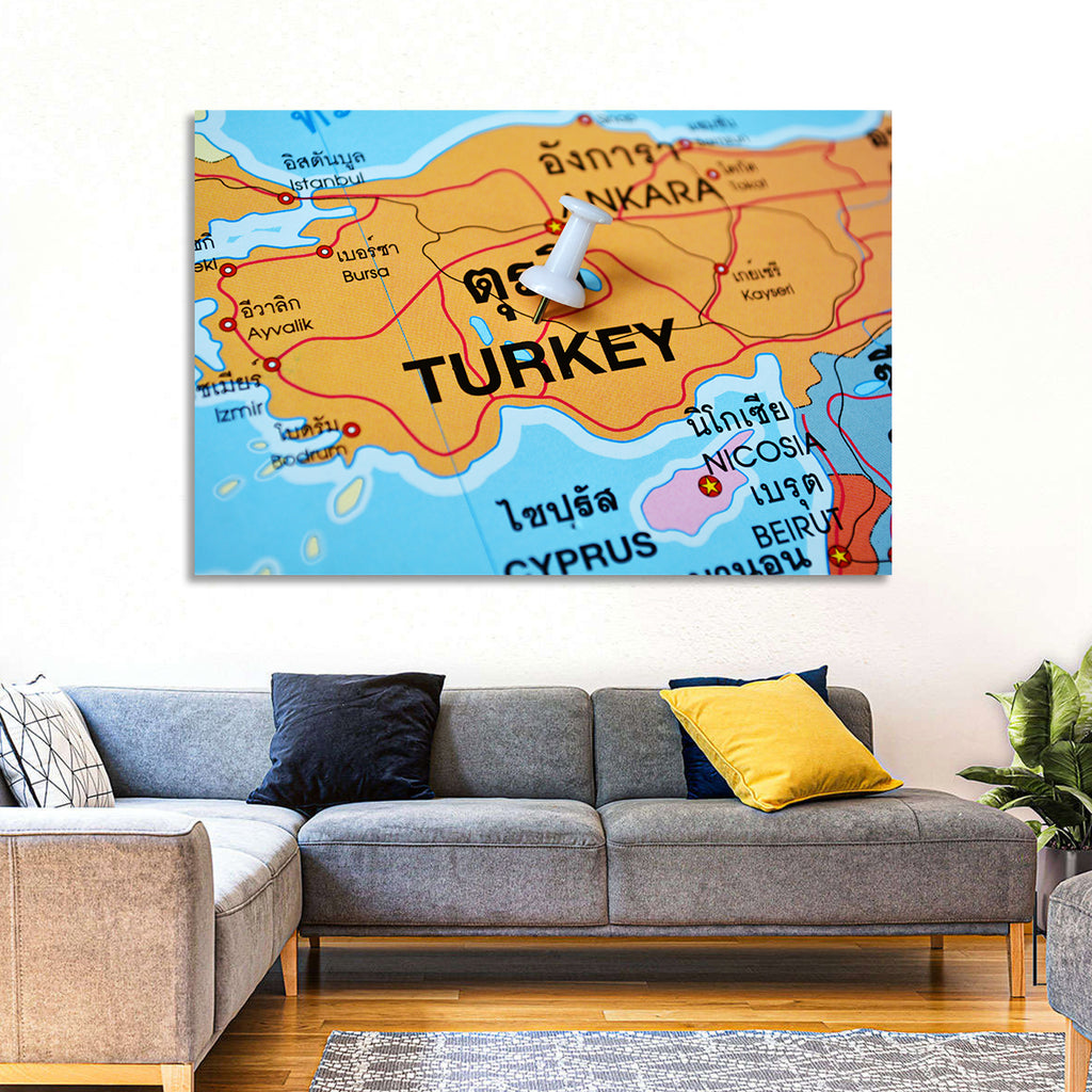 Turkey Map with Ankara Pin Wall Art