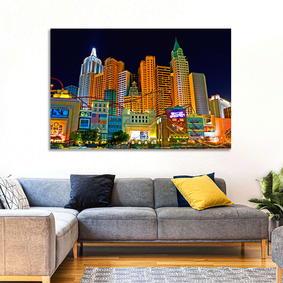 Las Vegas Big Apple Coaster at Night Wall Art in a room, landscape