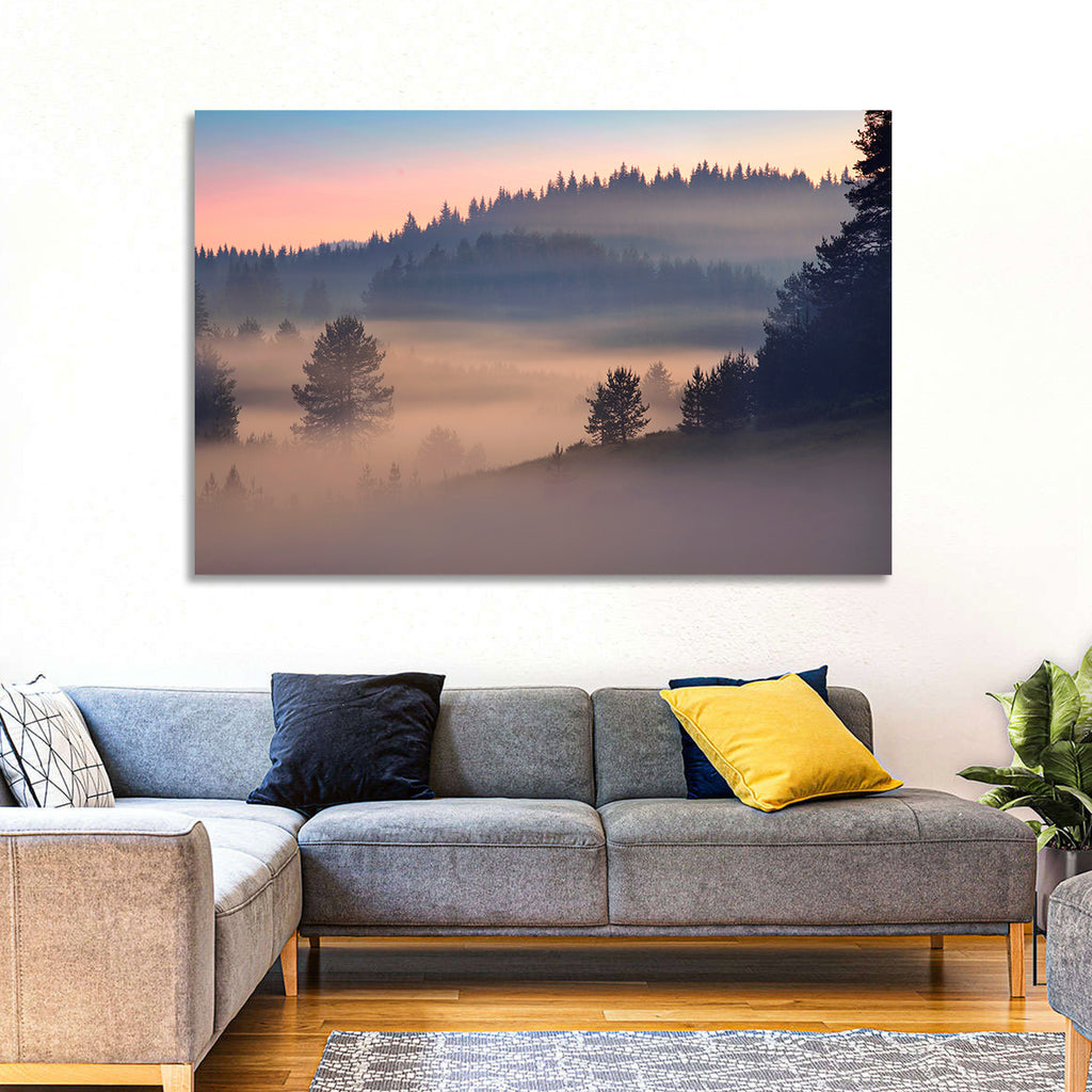 Misty Sunrise Forest Wall Art