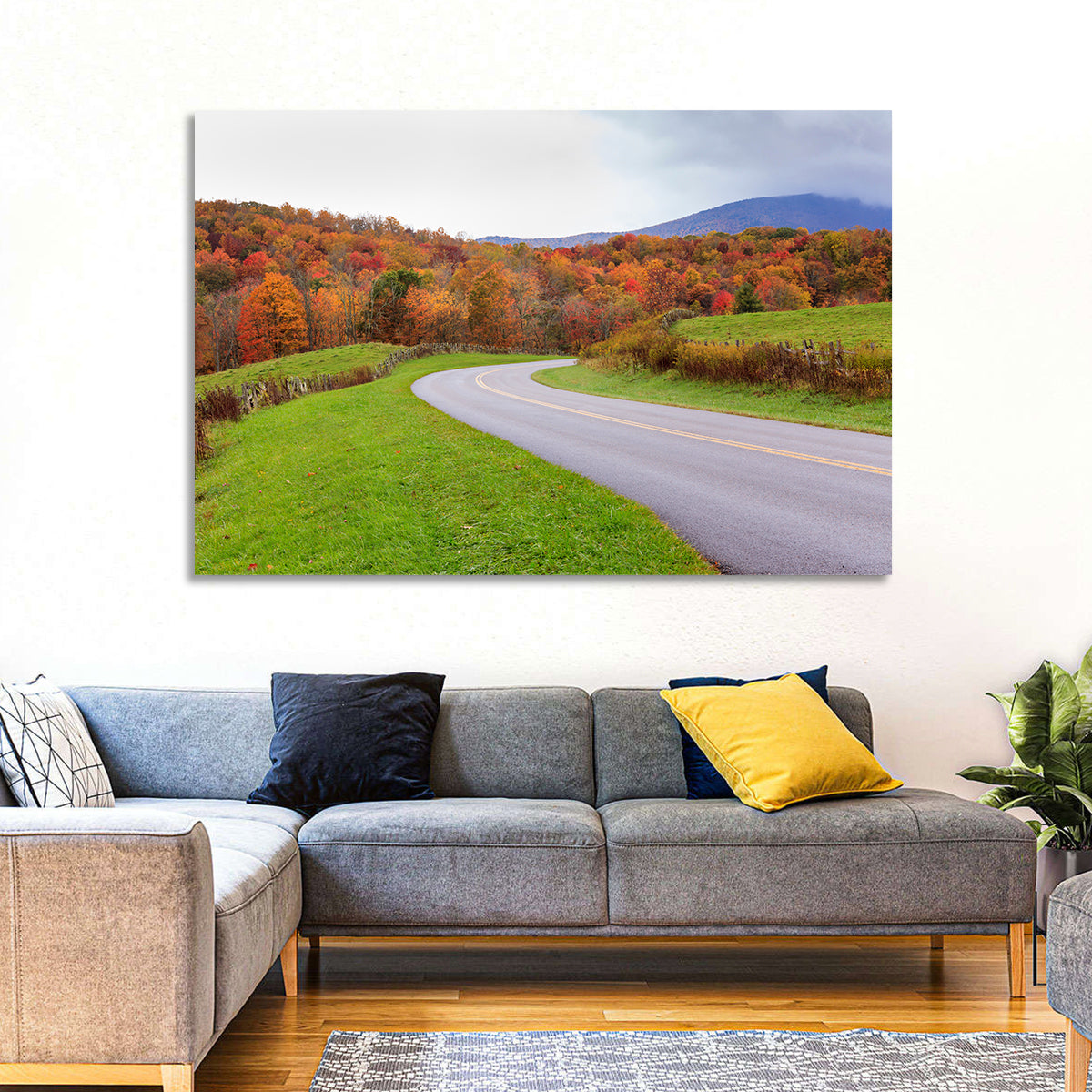 Curving Road Through Autumn Meadow Wall Art