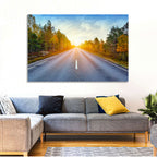Sunlit Autumn Forest Road Wall Art