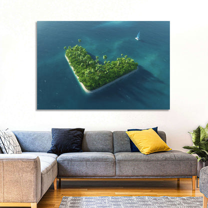 V-shaped Tropical Island with Distant Catamaran Wall Art