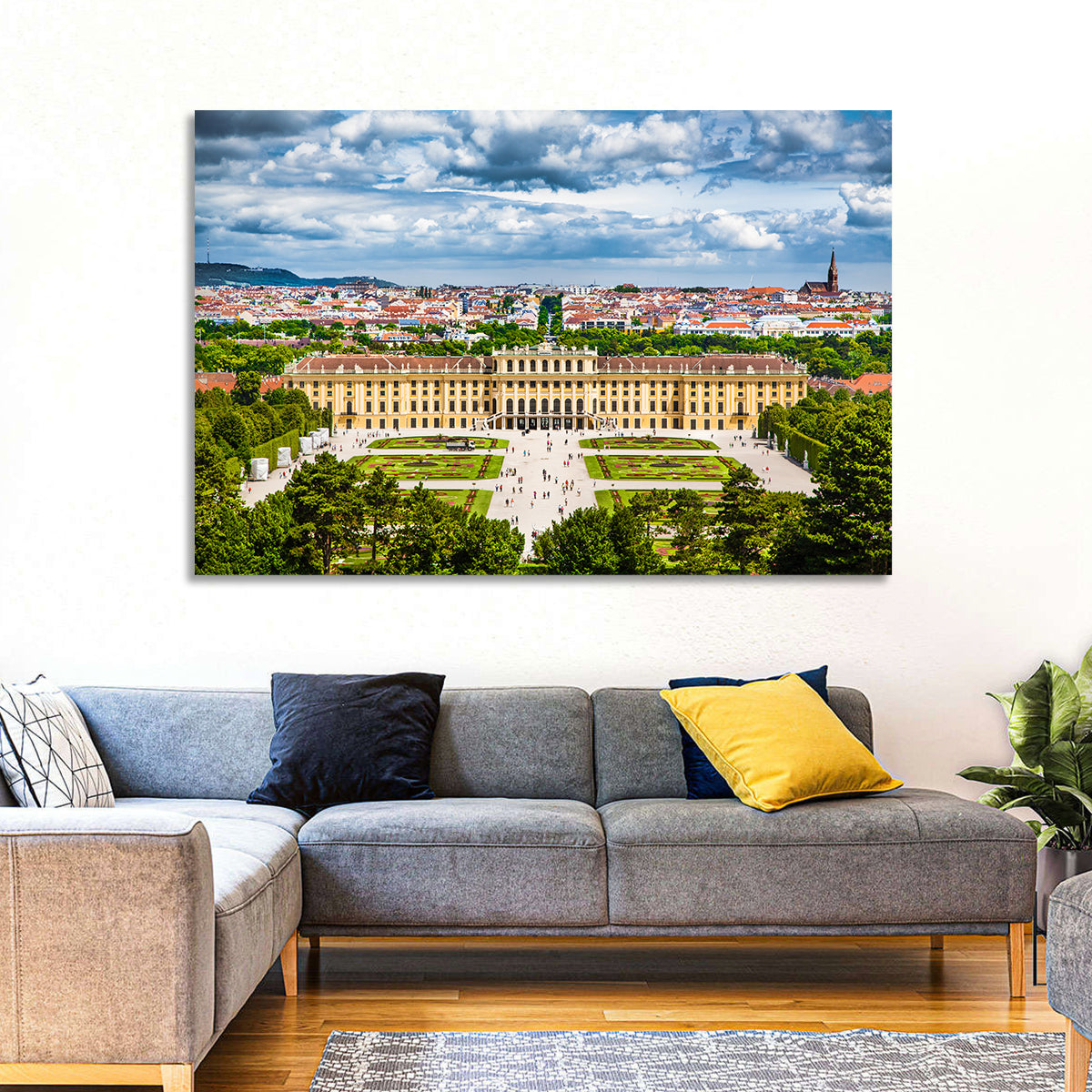 Schönbrunn Palace and Great Parterre Gardens Wall Art in a room, landscape
