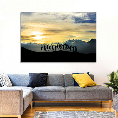 Golden Team Silhouettes at Sunset Wall Art