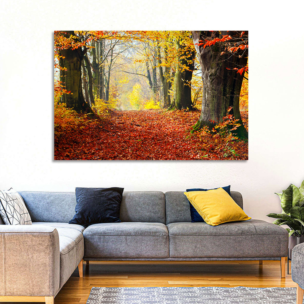 Misty Autumn Forest Path Wall Art