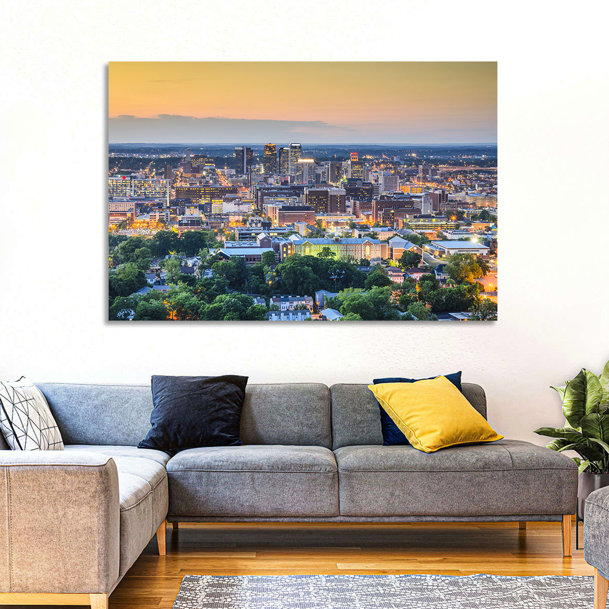Birmingham Skyline at Golden Hour Wall Art in a room, landscape