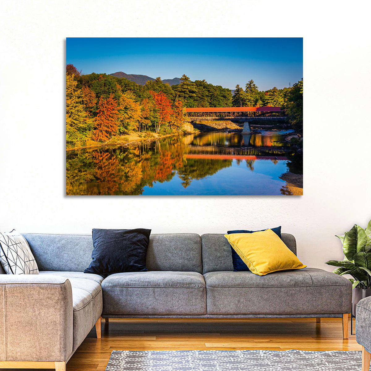 Albany Covered Bridge on Saco River Wall Art in a room, landscape