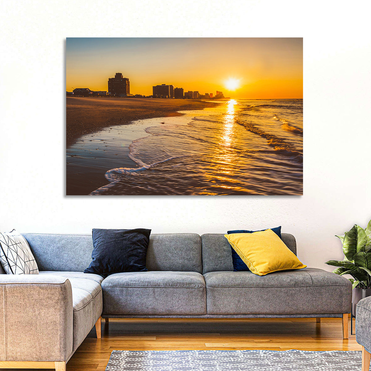 Ventnor Beach Sunrise Reflection Wall Art in a room, landscape