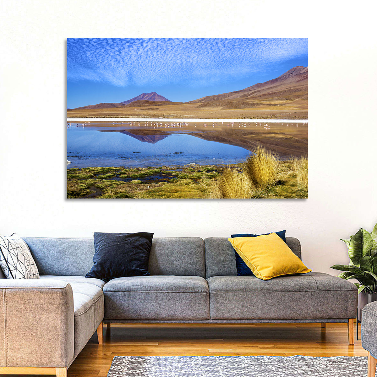 Red Lagoon Flamingo Reflection Wall Art