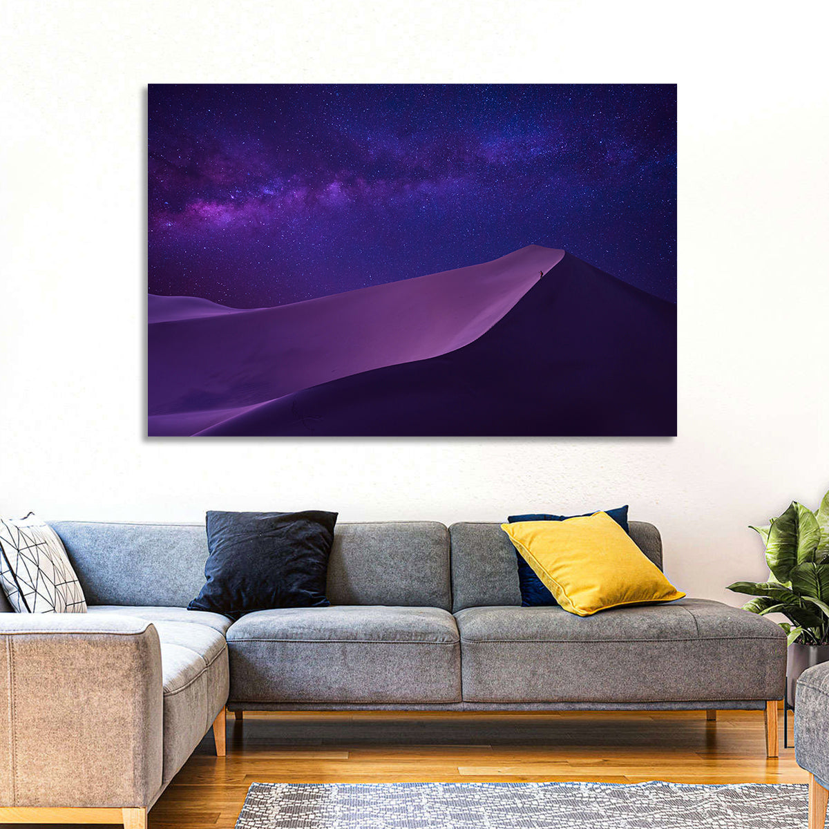 Lone Hiker Under the Milky Way Wall Art in a room, landscape