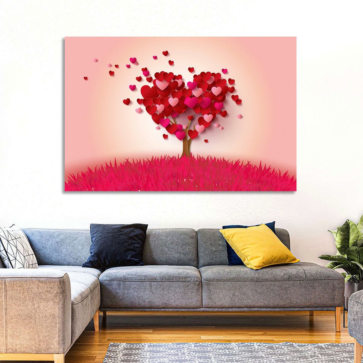 Whimsical Heart Tree Illustration Wall Art