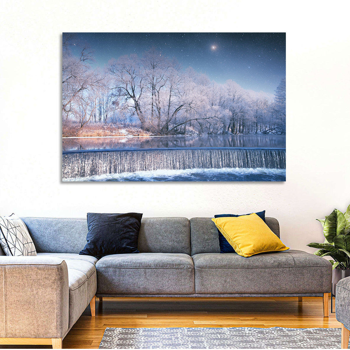Starlit Winter Waterfall Wall Art