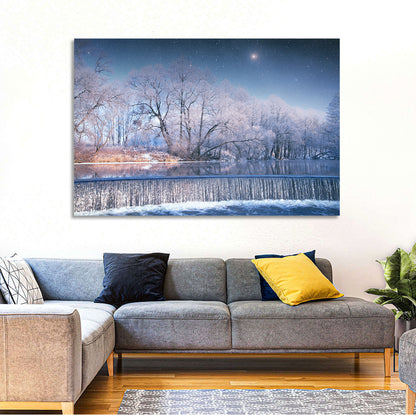 Starlit Winter Waterfall Wall Art