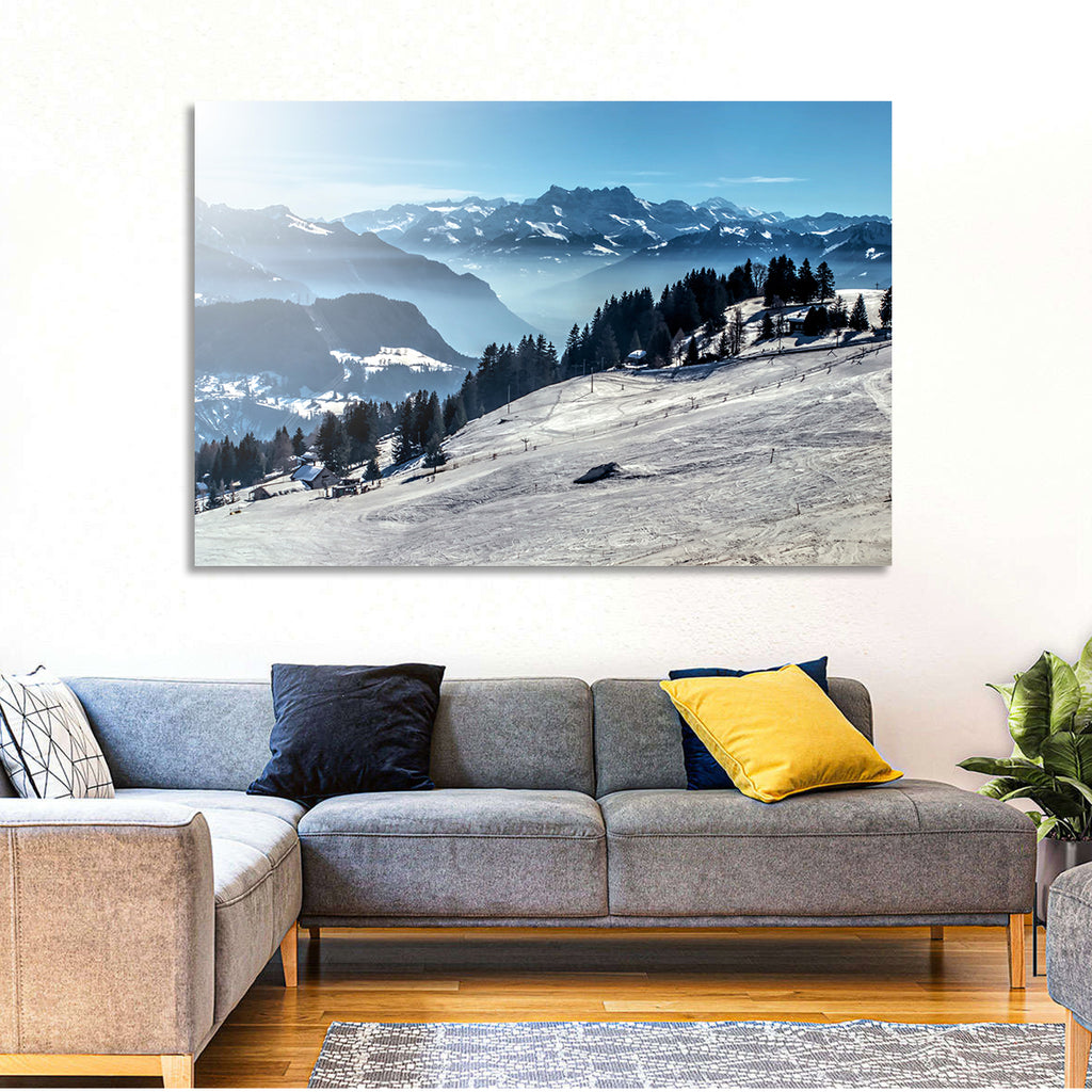 Sunlit Alpine Ski Slope Wall Art