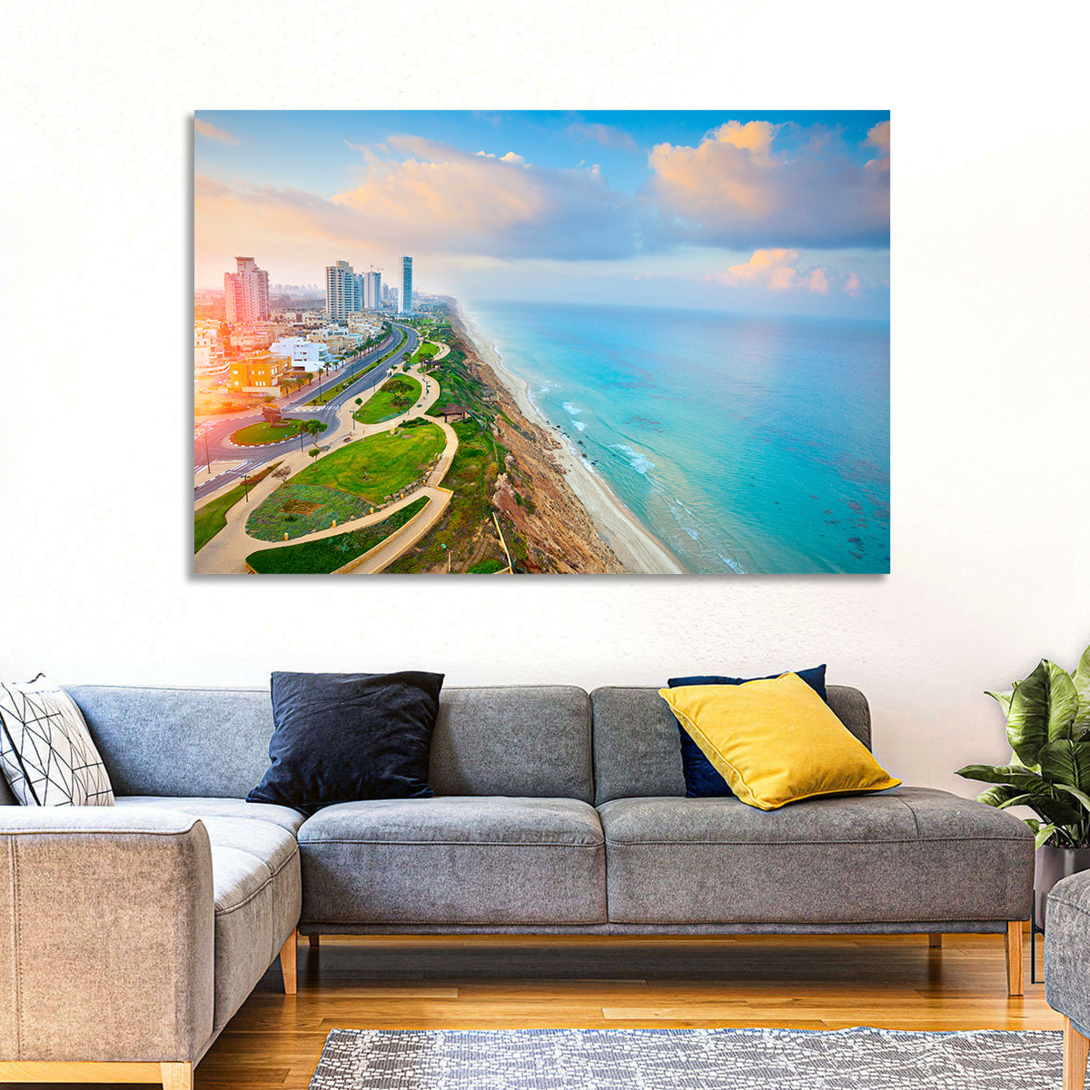 Netanya Coastline at Golden Hour Wall Art