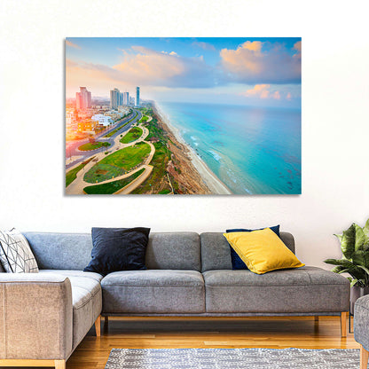 Netanya Coastline at Golden Hour Wall Art