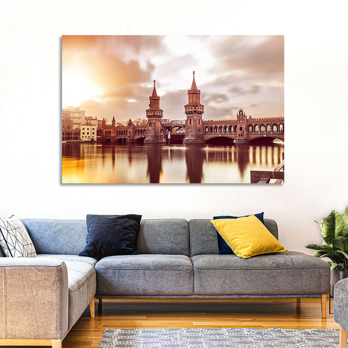 Oberbaumbruecke Sunset Reflection Berlin Wall Art in a room, landscape