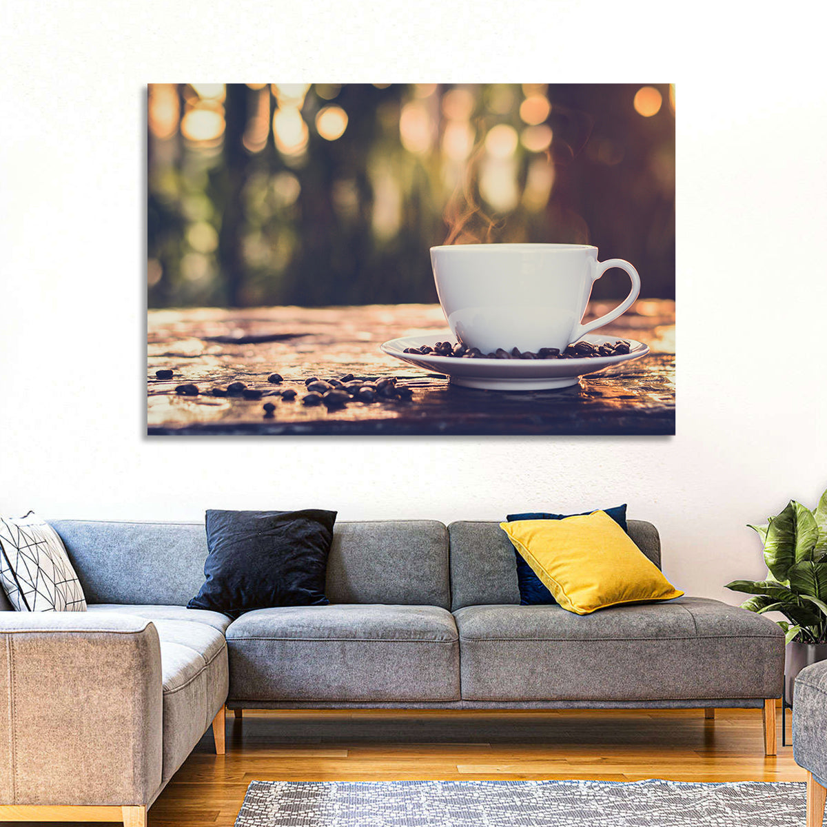Steaming White Coffee Cup Wall Art