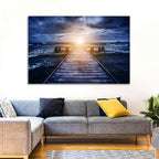 Sunlit Wooden Jetty at Dusk Wall Art