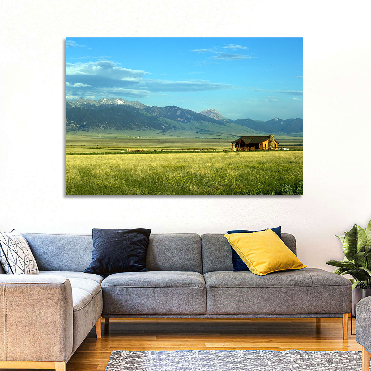 Montana Mountain Ranch Wall Art in a room, landscape