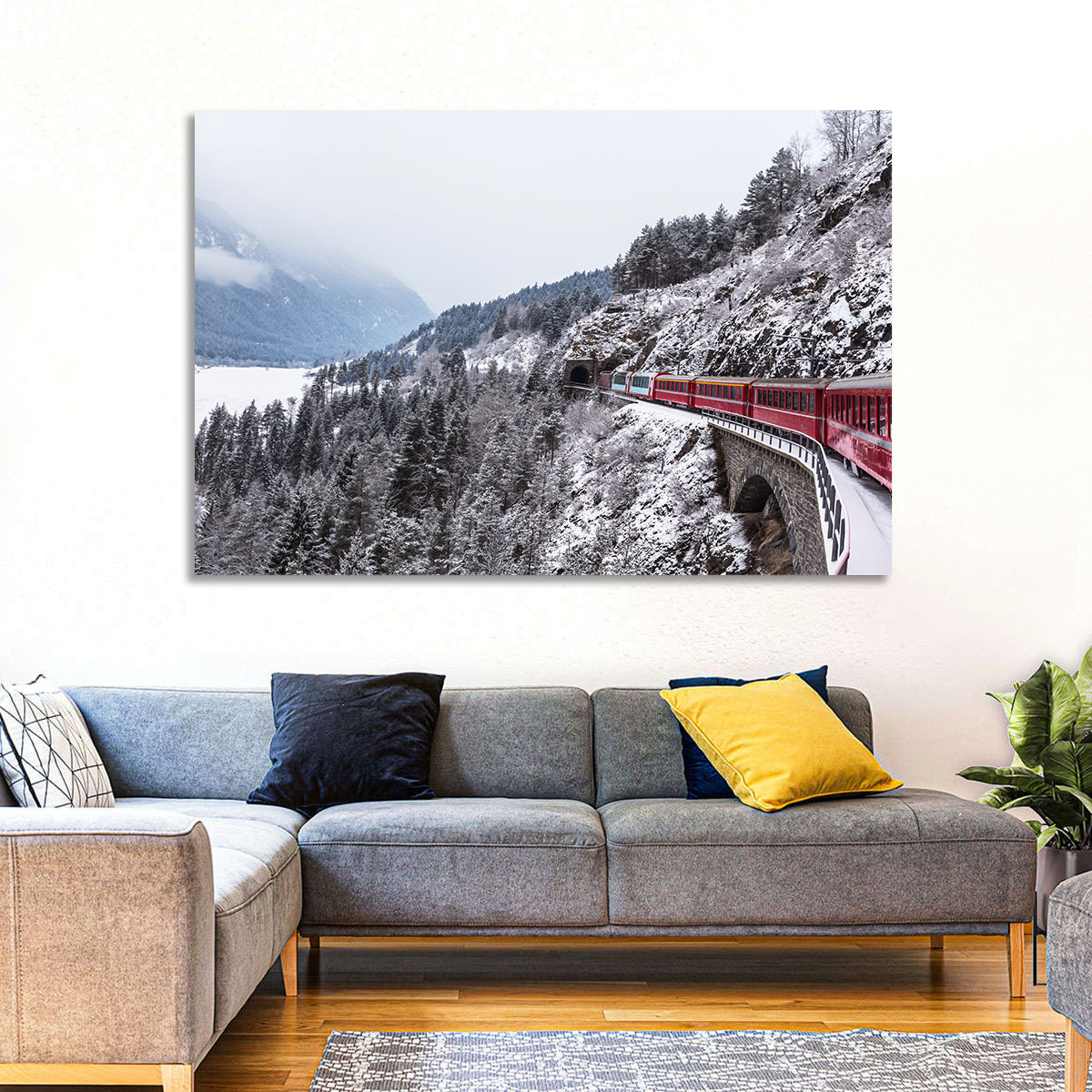 Red Train at Landwasser Viaduct Wall Art