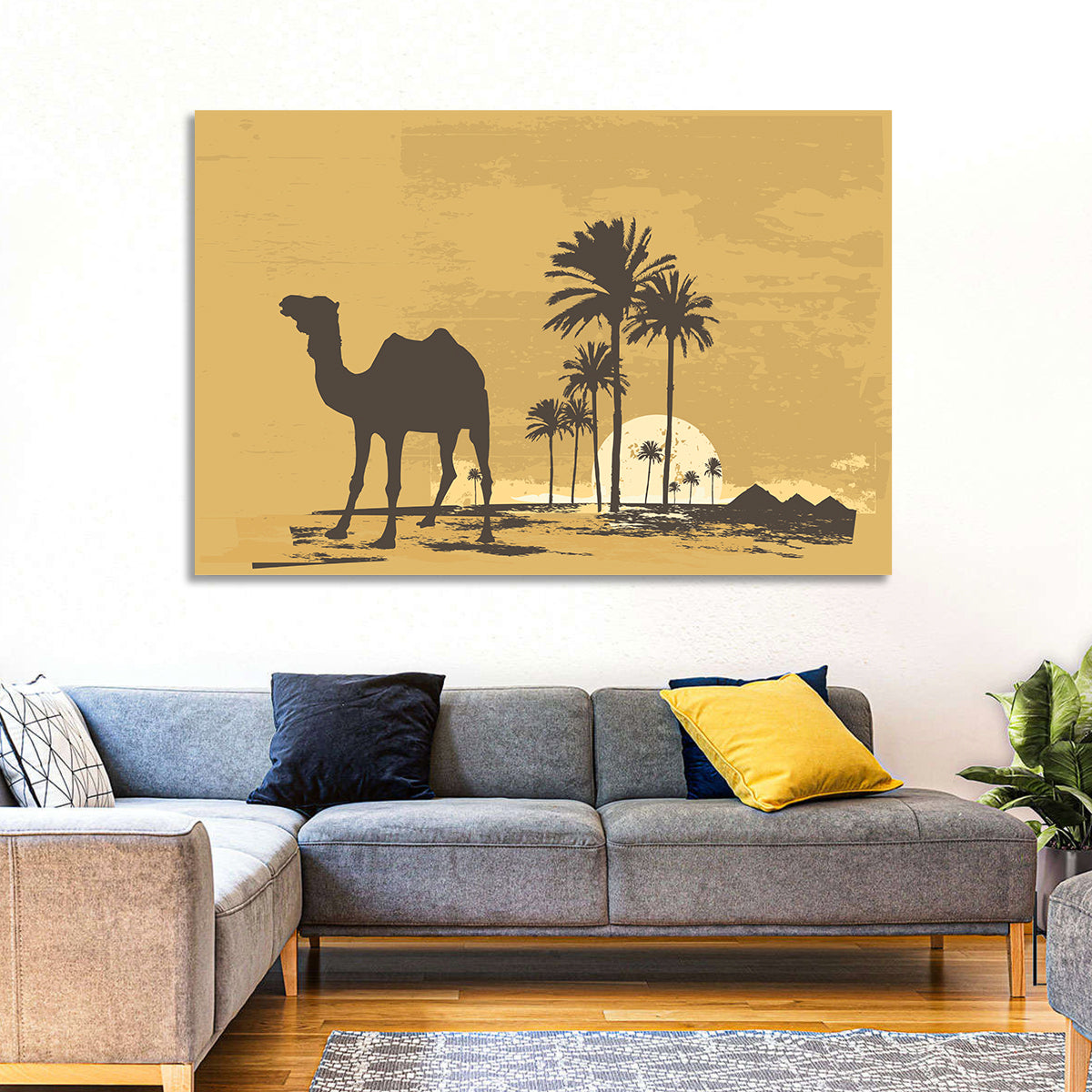 Giza Camel Silhouette Wall Art in a room, landscape
