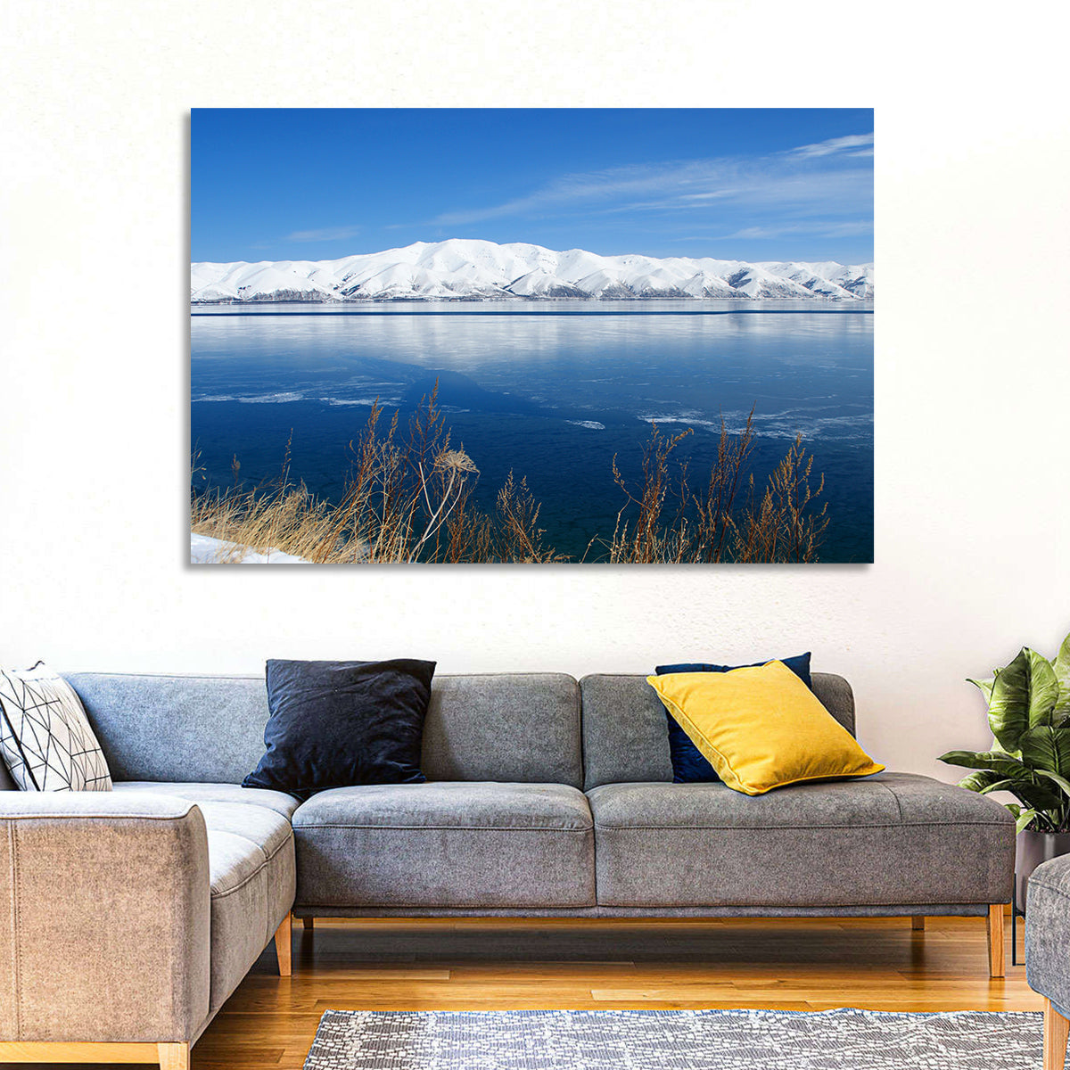 Winter at Lake Sevan Wall Art in a room, landscape
