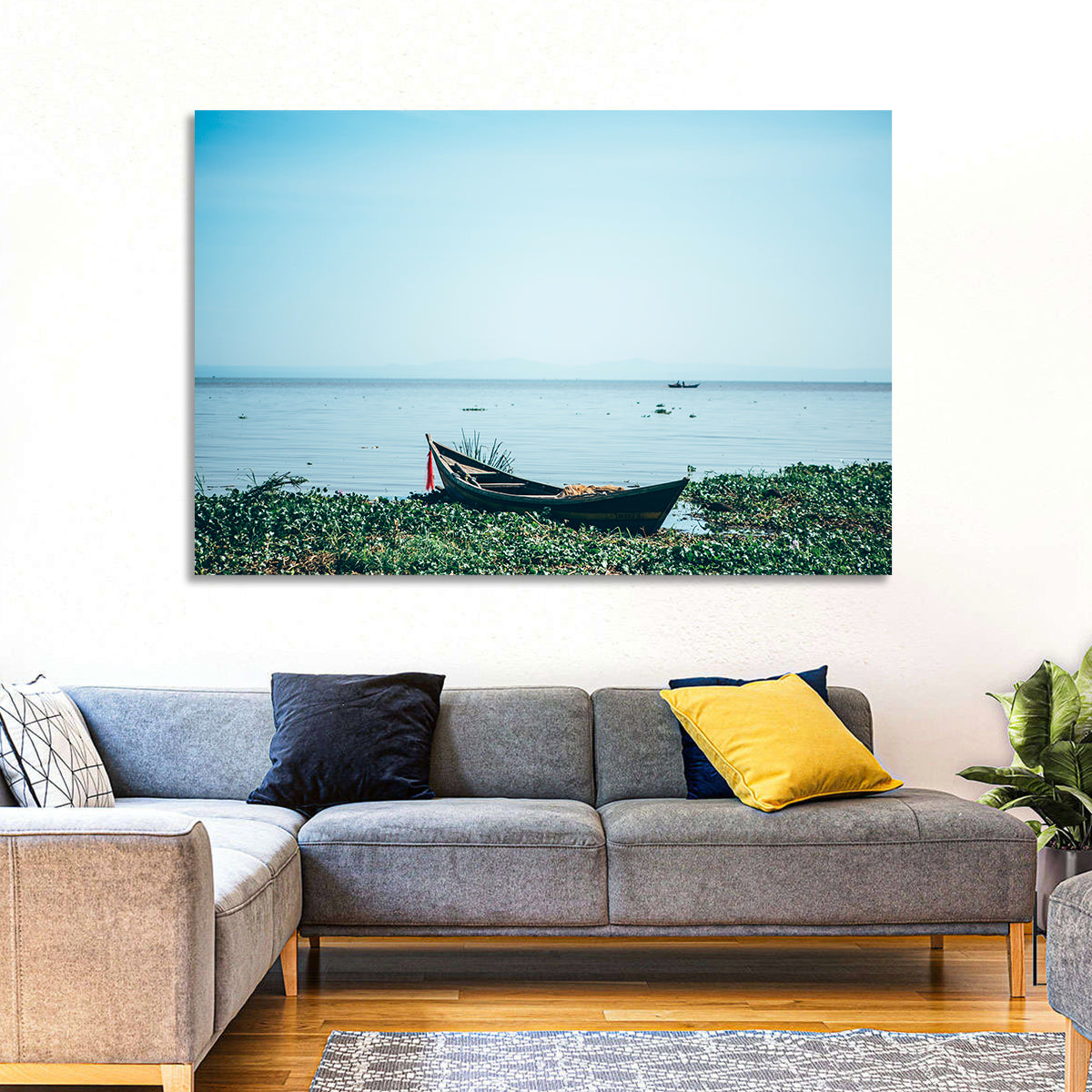Red Ribbon Boat on Lake Victoria Wall Art in a room, landscape