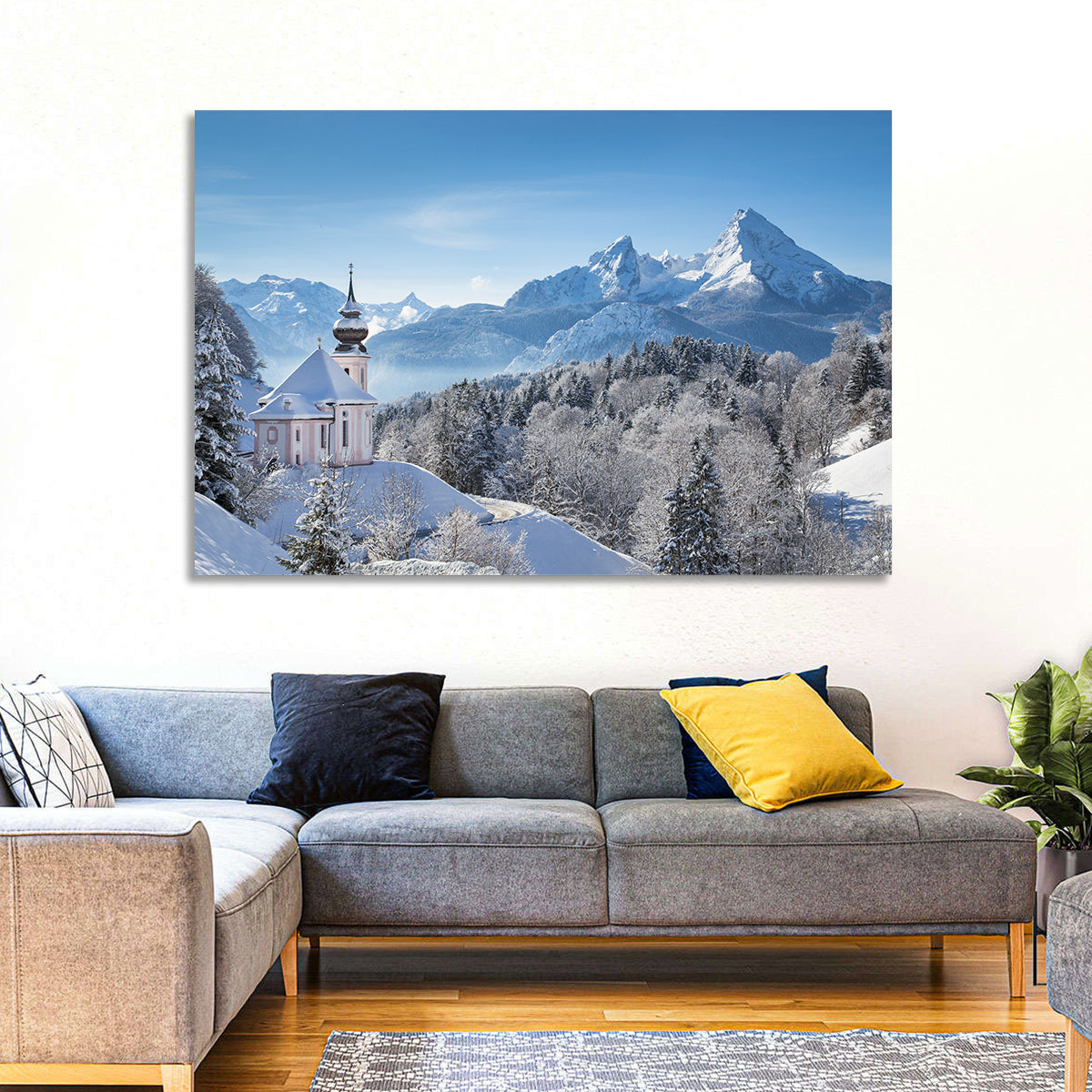 Maria Gern Church and Watzmann in Winter Wall Art in a room, landscape