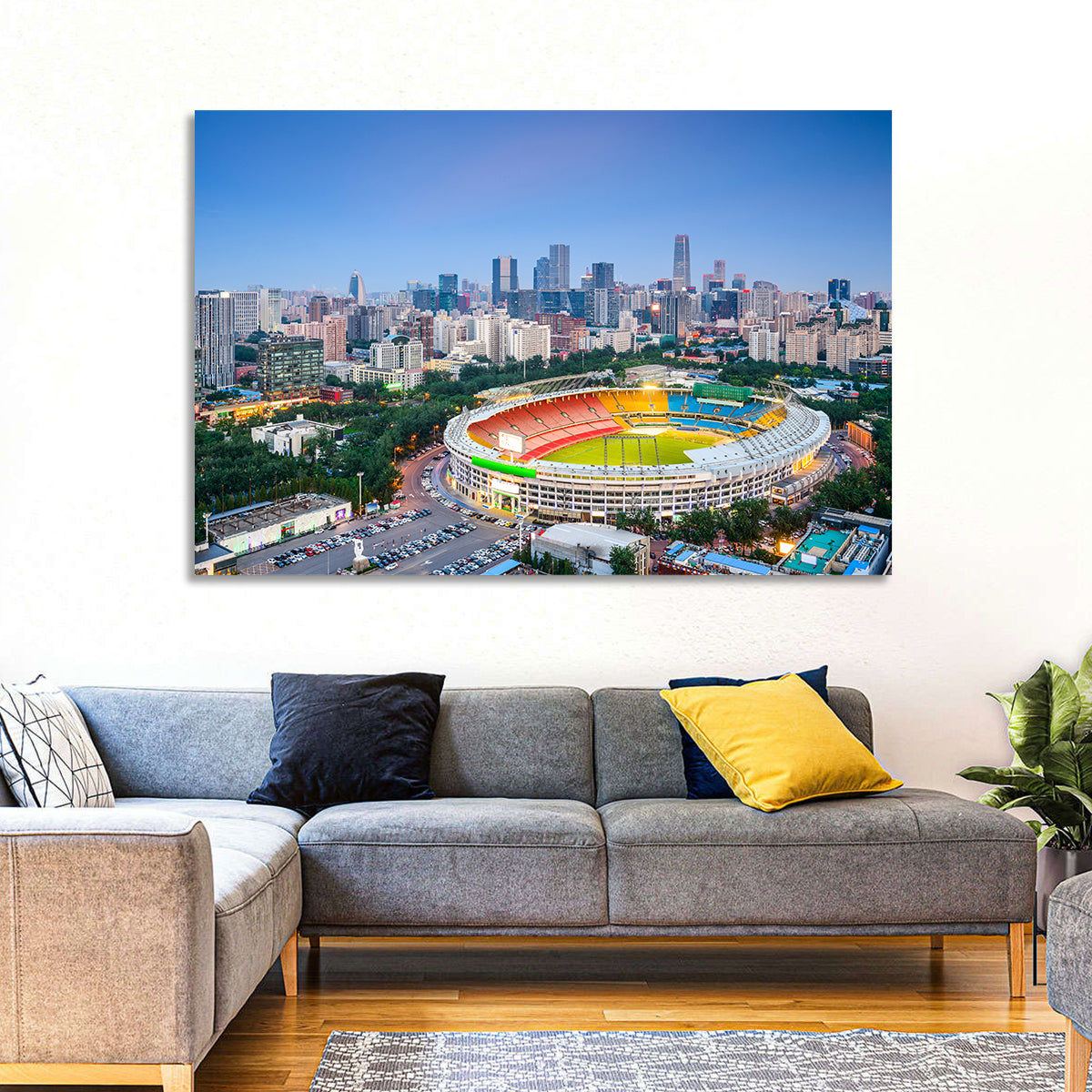 Workers' Stadium at Dusk, Beijing Skyline Wall Art in a room, landscape